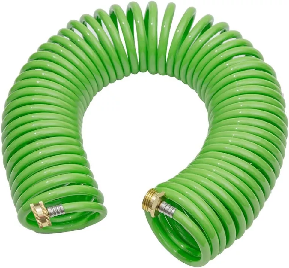 50ft Coil Garden Water Hose Premium PU w/ Brass Connectors Retractable self Coil