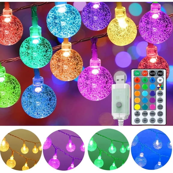 50ft Color Changing Globe String Lights Indoor, Hanging Colored Lights for Bedroom 75 LED USB Powered with Remote, Classroom Fairy Lights, Camping Tent Decor