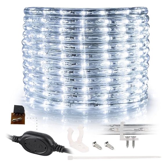 50ft Cool White LED Rope Light - 576 LEDs, Waterproof Outdoor Lights