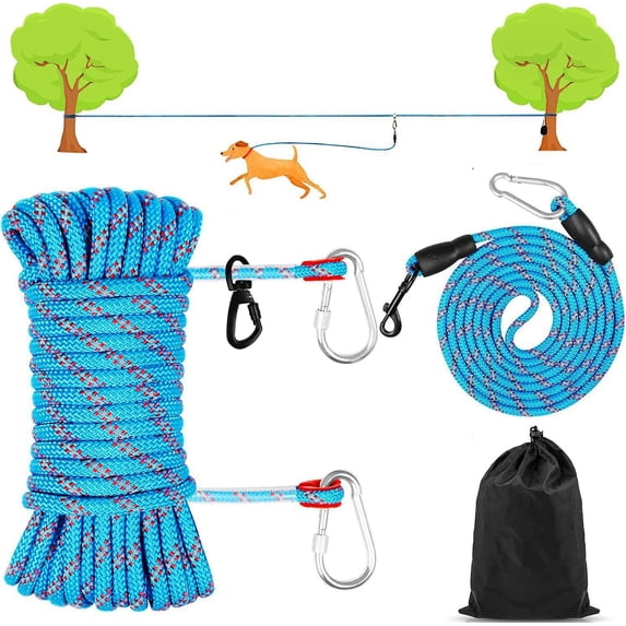 50ft Dog Tie Out Cable with 10ft Dog Lead,Dinosam Reflective Outdoor Dog Chains for Outside with 360° Tangle Free & Heavy-Duty Clasp for Dogs up to 125 lbs