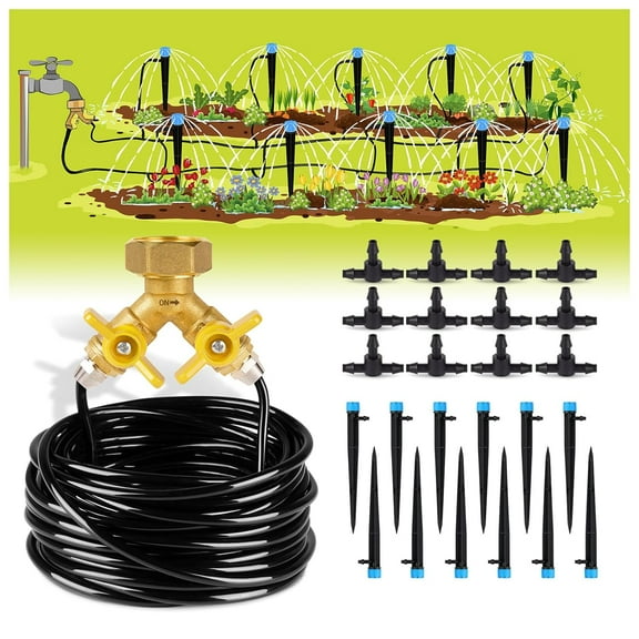 50ft Drip Irrigation Kit Plant Watering System 8x5mm Blank Distribution Tubing DIY Automatic Irrigation Equipment Set for Garden Greenhouse Flower Bed Patio Lawn