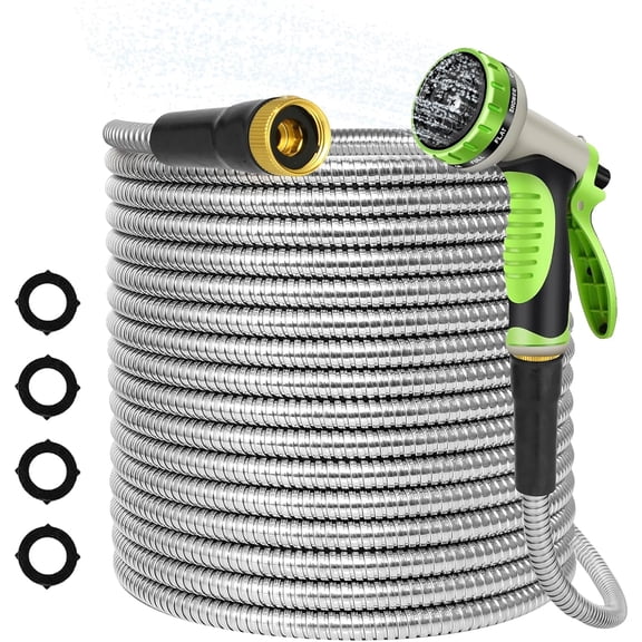 50ft Garden Hose, Heavy Duty Outdoor Water Hose with 10-Way Spray Nozzle, Leak-Proof Brass Connectors, Flexible 50 Foot Hose for Yard & Outdoor,Car Wash