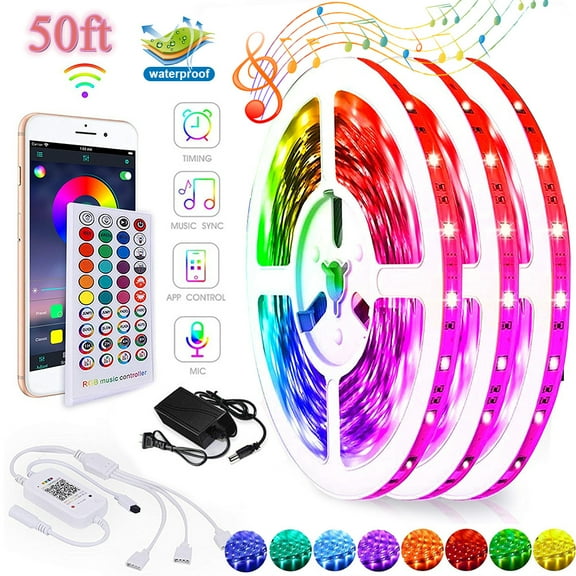 50ft LED Lights for Bedroom AlexTong Music Sync LED Light Strips Color Changing Lights for Bedroom LED Strip Lights with APP and Remote Control
