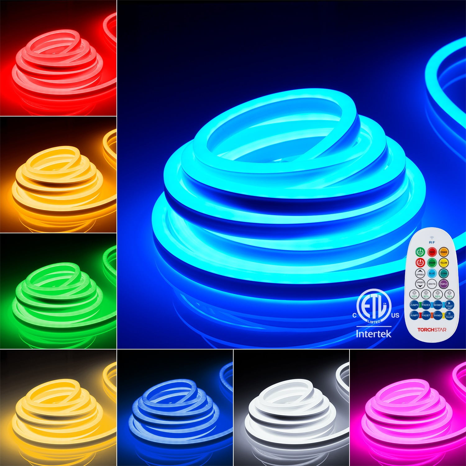 50ft LED RGB Rope Light, IP67 Waterproof Neon Light, 120V Flexible Strip Lighting, Multi Color Changing with Remote Controller, (100ft Max) Linkable for Indoor & Outdoor Decor