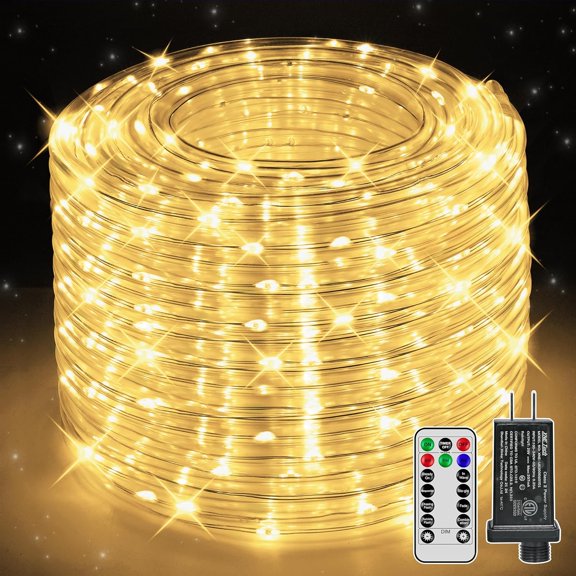 50ft LED Rope Lights with Remote, 300 LED IP68 Waterproof Rope Lights with Plug & Timer, Rope Lights for Outside, Indoor, Patio, Pool, Bedroom, Party, Indoor Decoration (Warm White)