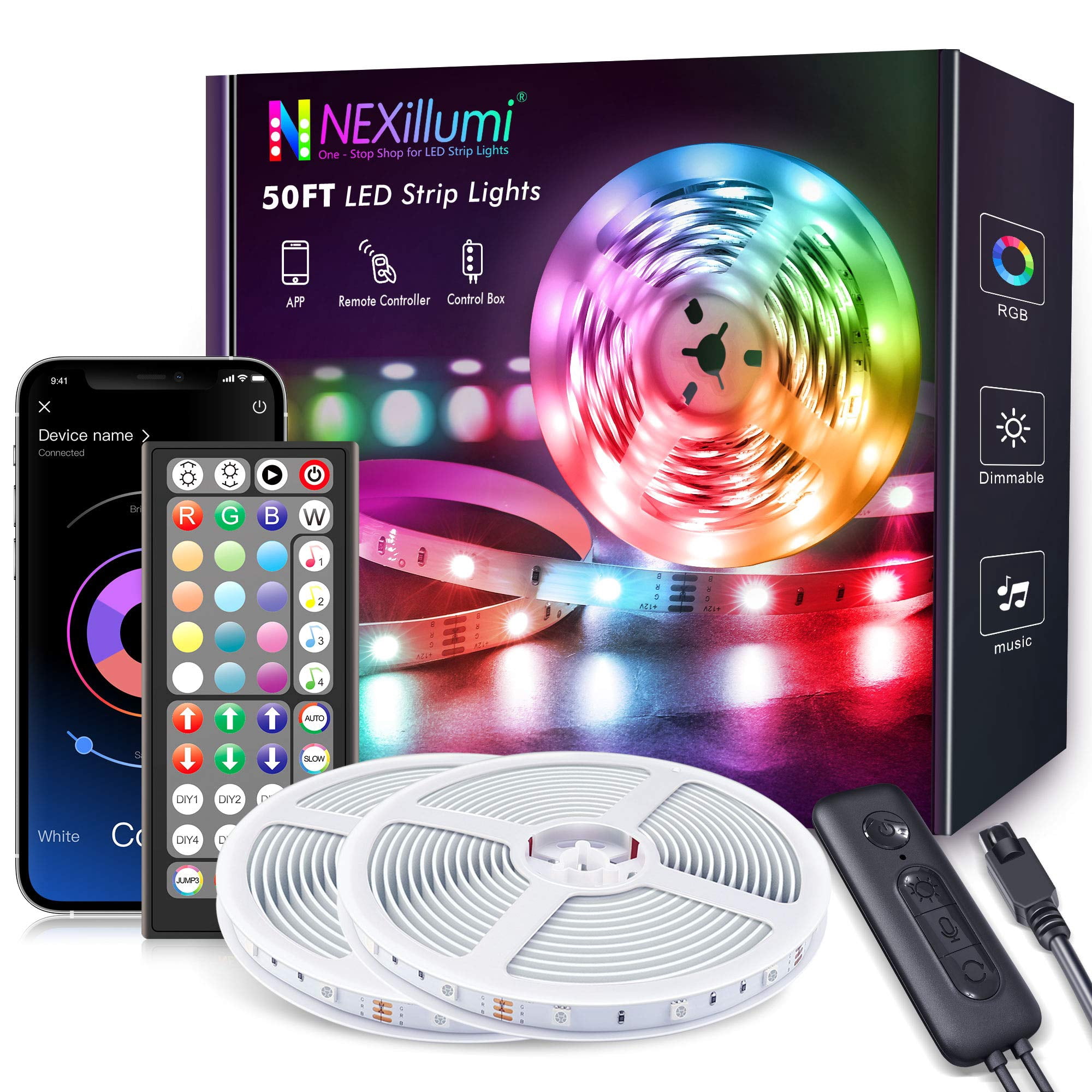 50ft LED Strip Lights, Fussion LED Lights for Bedroom with Remote and ...