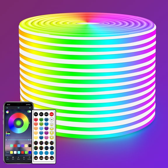 50ft Led Strip Lights for Home Indoor Plug-in IP65 Waterproof Flexible Cutting Design Remote & APP Control for Christmas Halloween Bedroom TV Bar Living Room Decor Straight Tubular Strip Lights