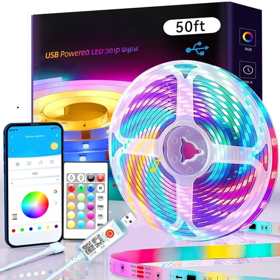 50ft  Lights -,  Strip Lighting for /TV Backlight/Gaming Lighting, Color Changing   Lights with  App Control, Music Sync Sound Reaction
