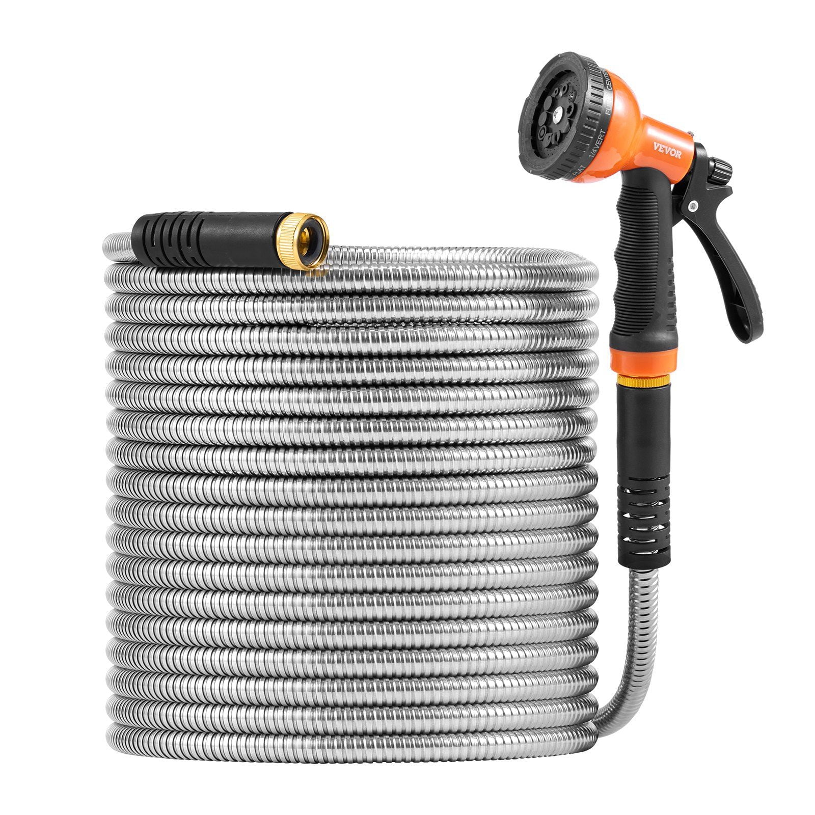 50ft Metal Garden Hose Stainless Steel Water Hose Lightweight No Kink with 10-Pattern Spray Nozzle, Durable and Flexible Outdoor Hose for Gardening, Car Washing, Home Cleaning