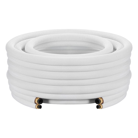 50ft Mini Split AC Line Set 1/4 1/2 Inch Copper Tubing with 3/8 White PE Insulation Flared Nuts Fittings for HVAC Heat Pump System