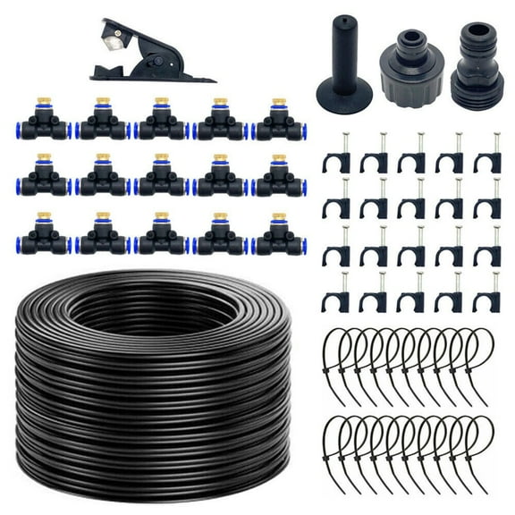 50ft Misting & Drip Irrigation System Plant Garden Watering Hose Spray Kit
