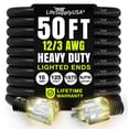thumbnail image 1 of 50ft Outdoor/Indoor Extension Cord 12/3 Gauge Extra Heavy Duty 3 Prong SJTW, Waterproof, Flexible Cold-Resistant Long Power Cord,15A 125V 1875W, Black by LifeSupplyUSA, 1 of 8