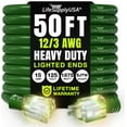thumbnail image 1 of 50ft Outdoor/Indoor Extension Cord 12/3 Gauge Extra Heavy Duty 3 Prong SJTW, Waterproof, Flexible Cold-Resistant Long Power Cord,125 Amp 1875W, Green by LifeSupplyUSA, 1 of 8