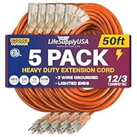 50ft Outdoor/Indoor Extension Cord 3-Outlet 12/3 Gauge Extra Heavy Duty ETL Listed, 3 Prong SJTW, Waterproof, Flexible Cold-Resistant Long Power Cord,125 Amp 1875W, Orange by LifeSupplyUSA