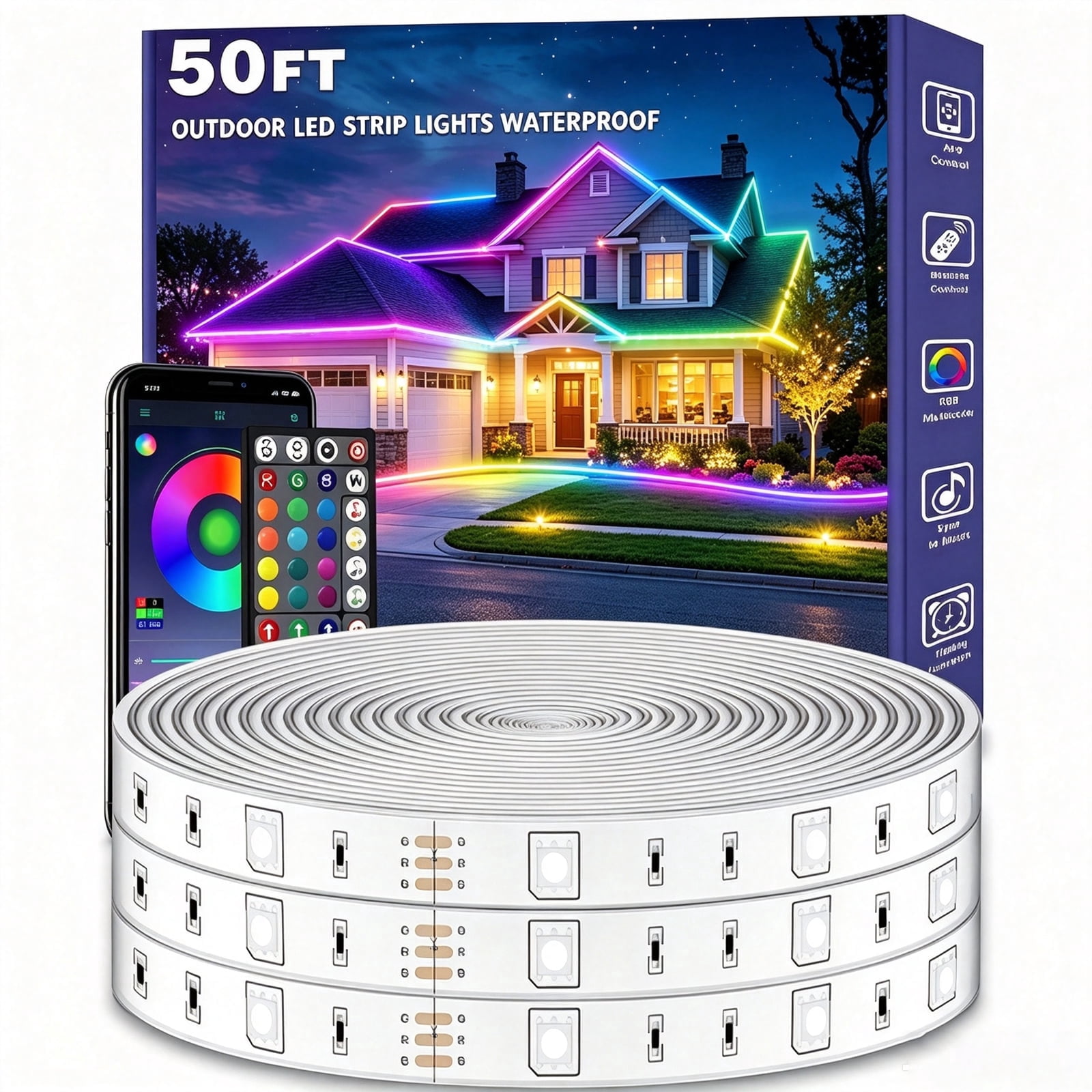 50ft Outdoor LED Strip Lights Waterproof IP68,RGB Led Light Strips with ...