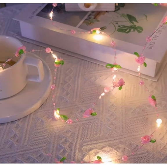 50ft Pink Pearl LED String Lights Rose Design Romantic Fairy Garden Decor
