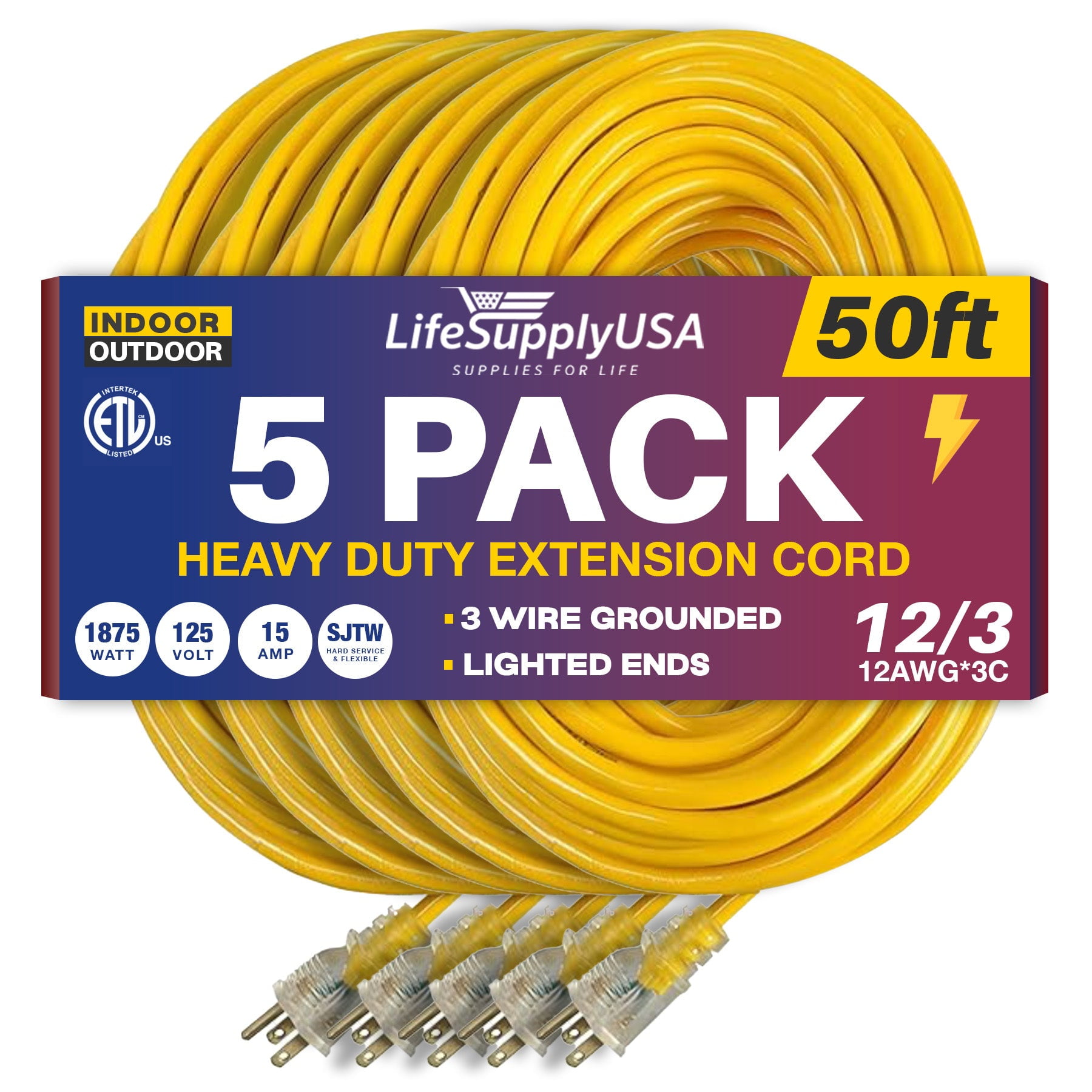 50ft Power Outdoor Extension Cord & Indoor Waterproof Electric Drop