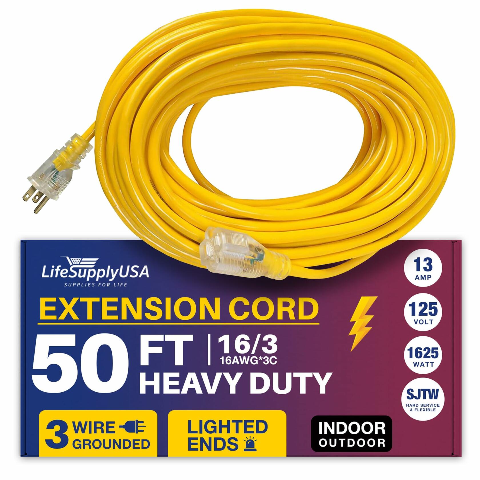 Hyper Tough 50FT 16AWG 3 Prong Tan Single Outlet Outdoor Extension Cord