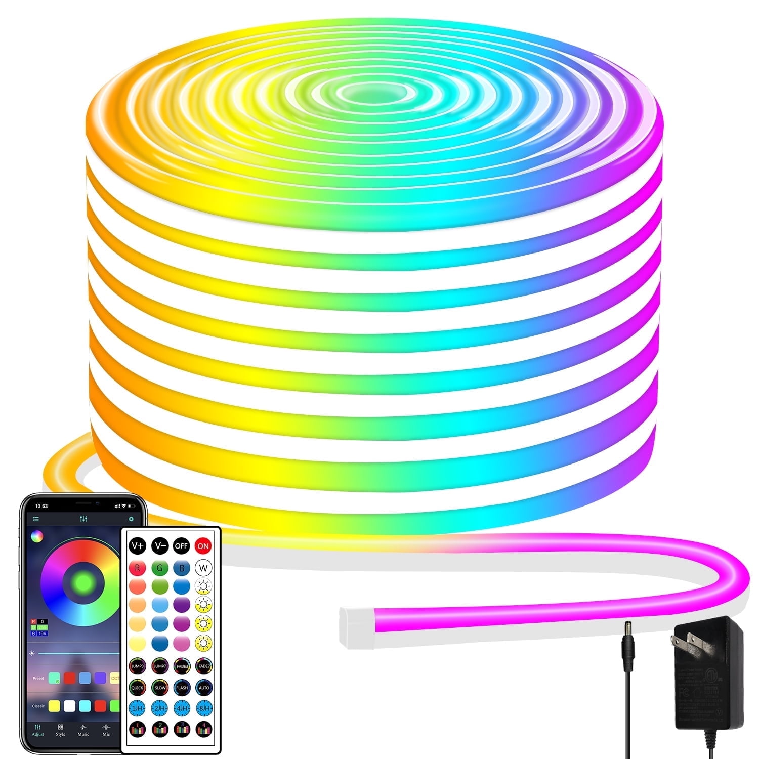 50ft RGB LED neon Rope Lights LED neon Strip Lights with Remote Control/APP Control IP65 24V Waterproof Flexible Neon LED Strip Lights,Led Lights for Bedroom Room Outdoors Décor