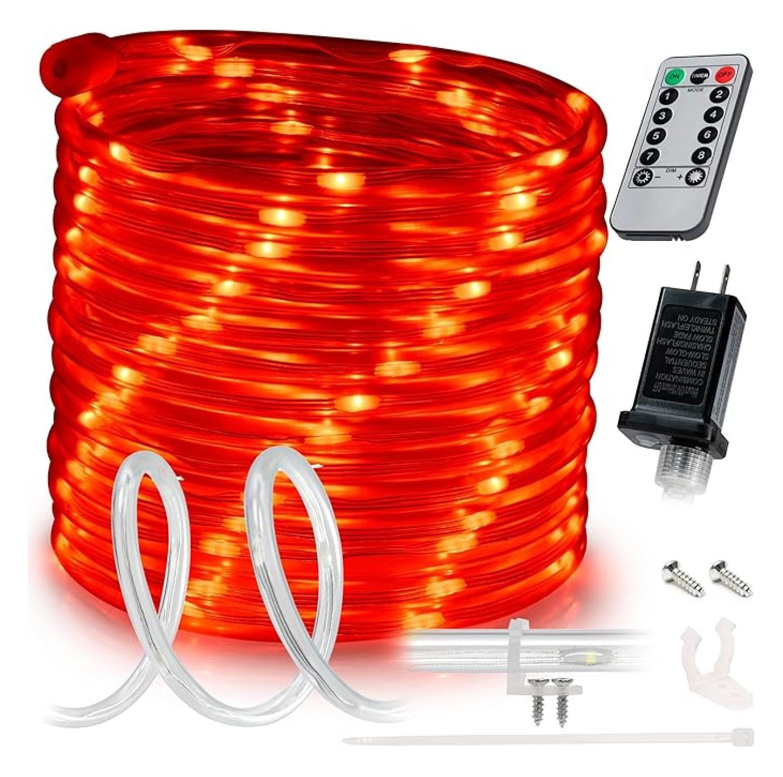 50ft Red LED Rope Light Outdoor - 8 Modes Waterproof, Garden Patio ...