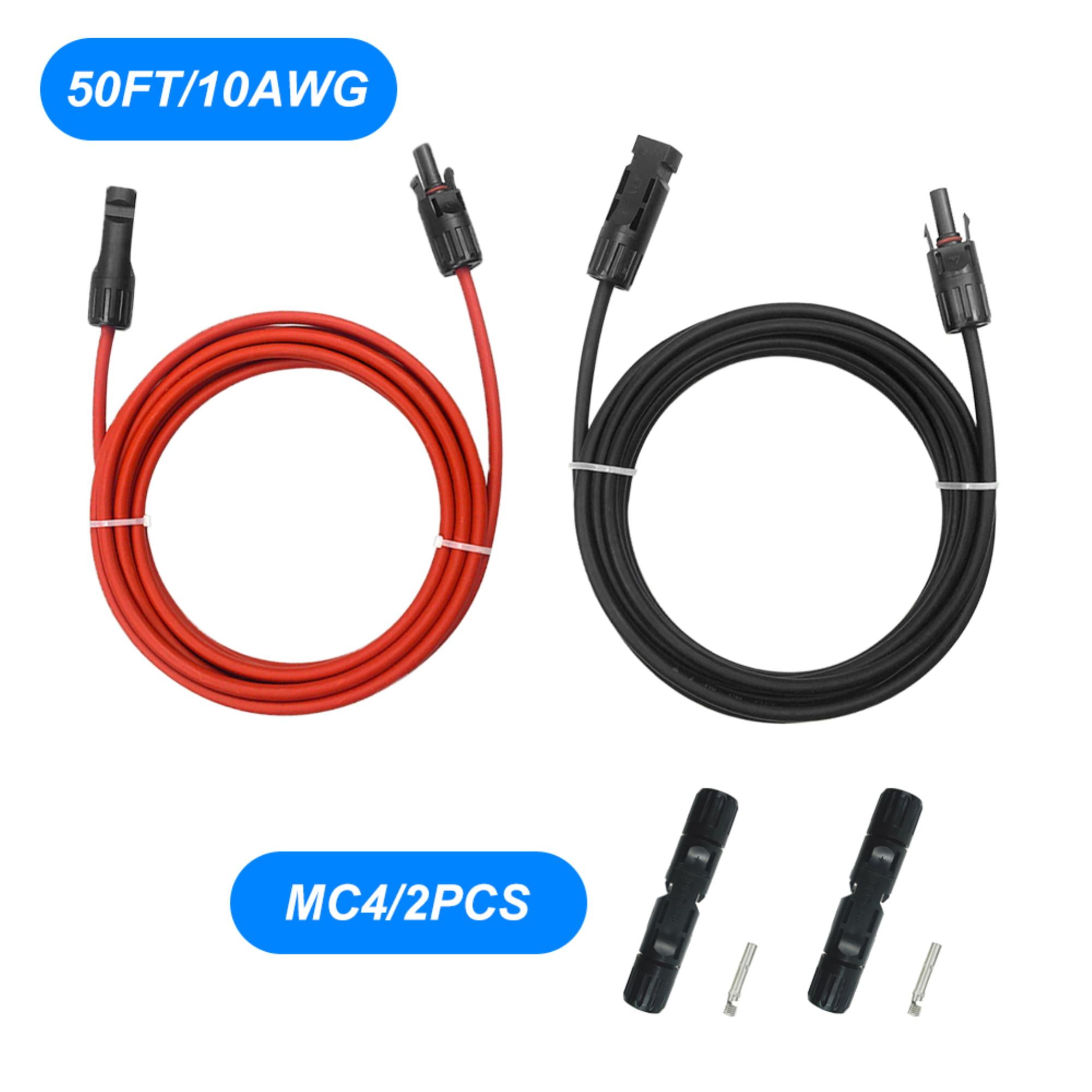 50ft Solar Panel Performance Enhanced Solar Cable Extension Set with Connectors - 10AWG Red & Black Wire Adaptor for Increased Flexibility and Efficiency in Powering Your Solar Panels