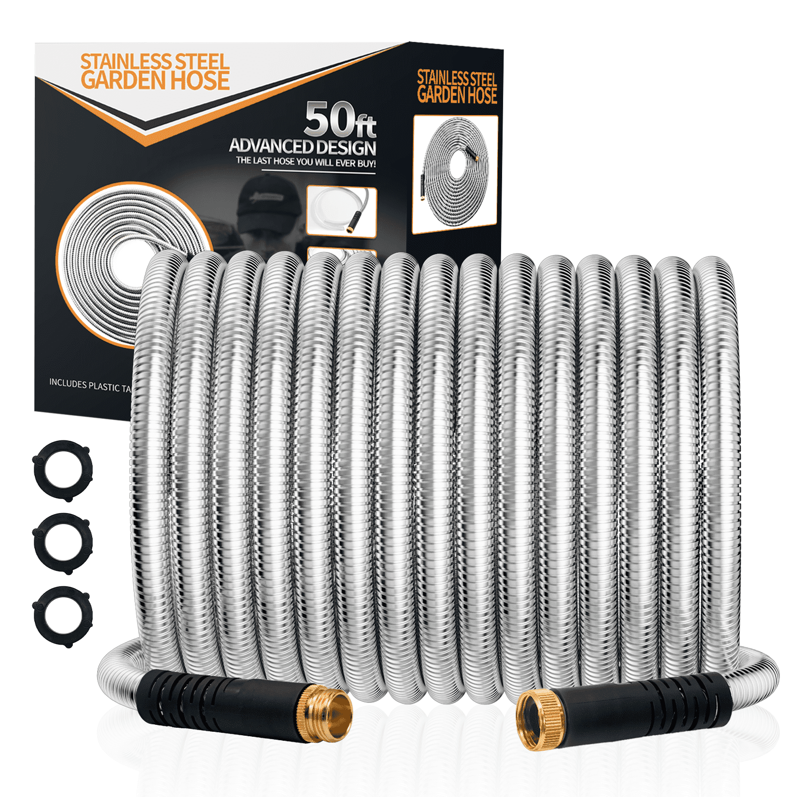 50ft Stainless Steel Metal Garden Water Hose Heavy Duty Never Kinks Leaks