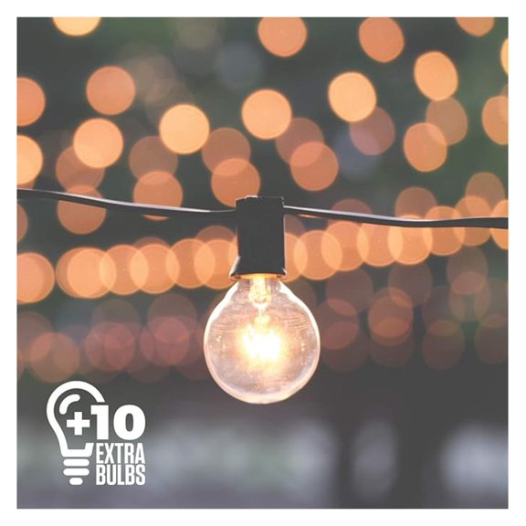 50ft String Lights G40 Globe Bulbs, Black Outdoor Lights - 60 Bulbs (10 Extra), Connectable, Waterproof Patio Lights for Backyard, Party, Wedding, Porch, Gazebo