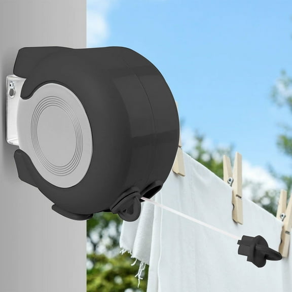 50ft Thickened Retractable Clothesline, Rotating Windproof Clothes Hanger & 100ft Double Line Dryer for Indoor/Outdoor (Black)