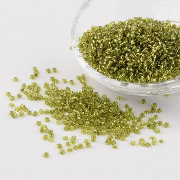 50g 12/0 Glass Seed Beads Silver Lined Round Hole Round Yellow Green 2mm Hole: 1mm 3306pcs/50g