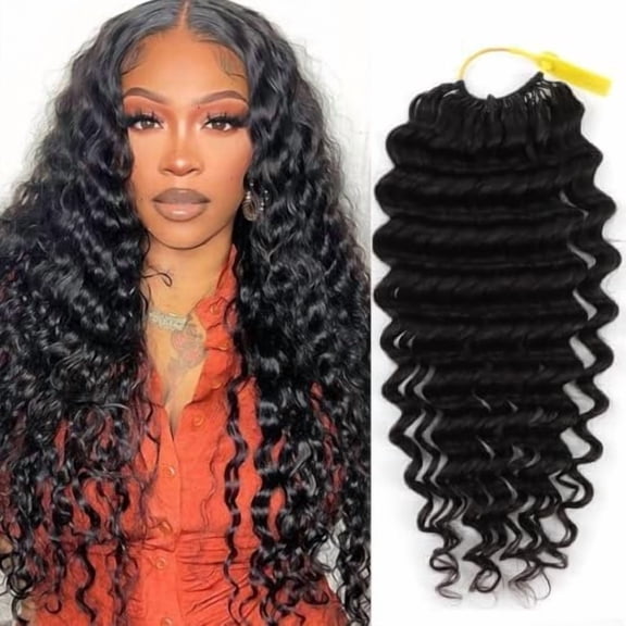 50g/1Pack Deep Wave Miracle Knots Crochet Human Hair, Nature Black, 18inch | Pre-Separated Pre Looped Invisible Lightweight Knotless Crochet Human Hair for Black Women