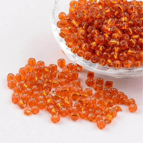 50g 6/0 Round Silver Lined Round Hole Glass Seed Beads Orange Red 4mm Hole: 1.5mm 496pcs/50g