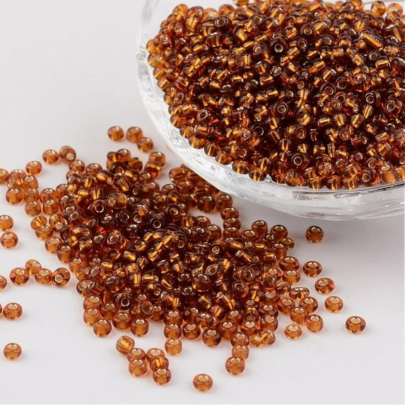 50g 8/0 Glass Seed Beads Silver Lined Round Hole Round Dark Goldenrod 3mm Hole: 1mm 1097pcs/50g