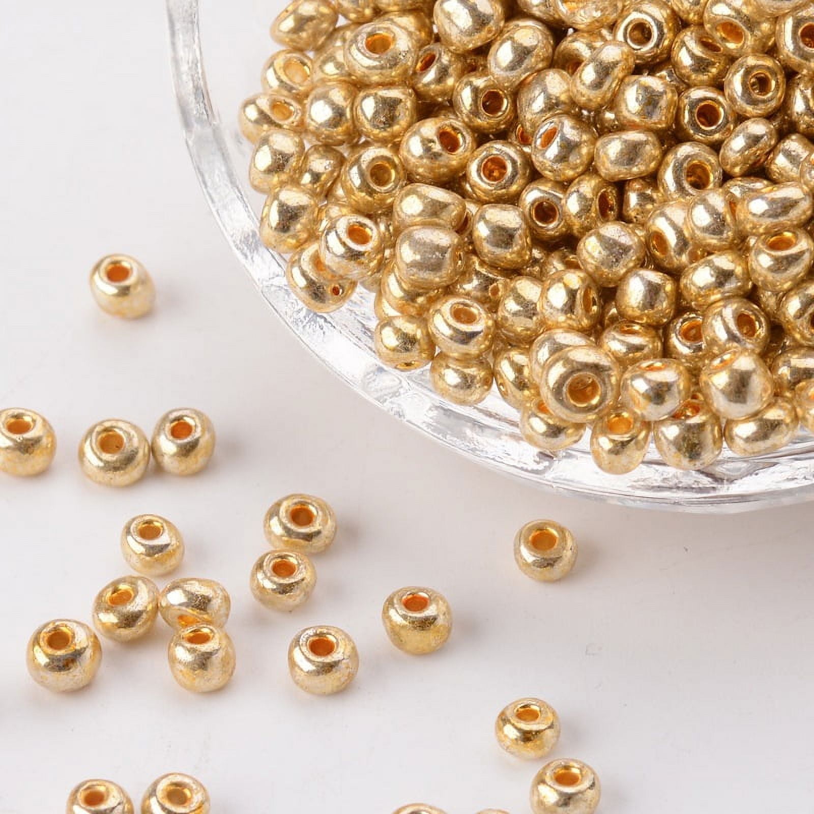 50g Electroplate Glass Seed Beads Round Hole Rocailles Gold Color Size ...