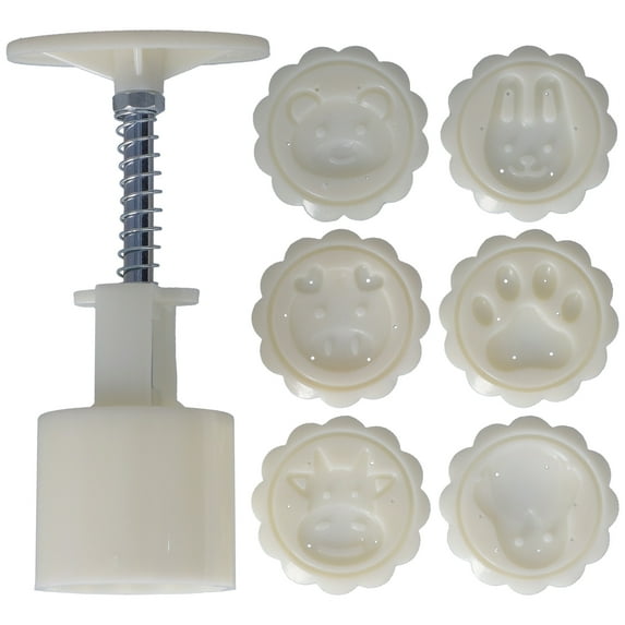 50g HandPress Mooncake Mold Cake Dessert Biscuits Making Mold DIY Baking Tool with 6 Round Stamps
