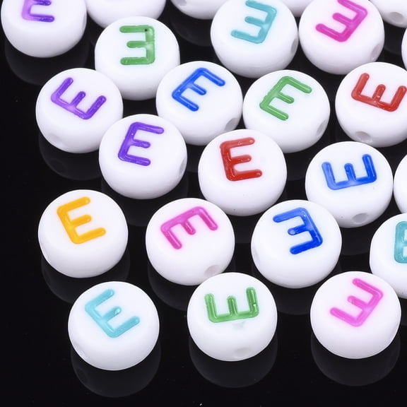 50g Initial Acrylic Beads Horizontal Hole Flat Round Mixed Color Letter.E 7x3.5~4mm Hole: 1.2mm about 370pcs/50g