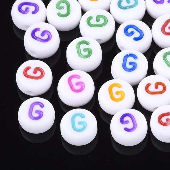 50g Initial Acrylic Beads Horizontal Hole Flat Round Mixed Color Letter.G 7x3.5~4mm Hole: 1.2mm about 370pcs/50g