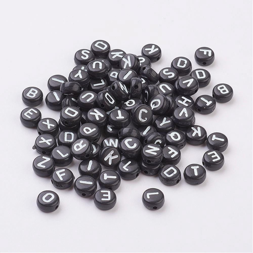 50g Mixed Letters Acrylic Beads Flat Round Black about 7mm in diameter ...