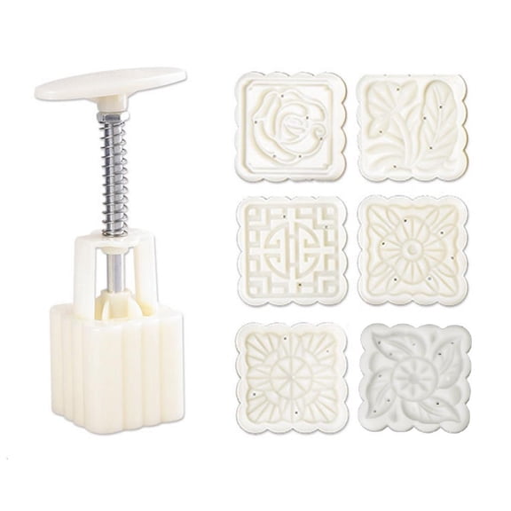 50g Moon Cake Mold 6 Stamps Square Barrel Mooncake Hand Pressure Pastry Mould DIY Bakware