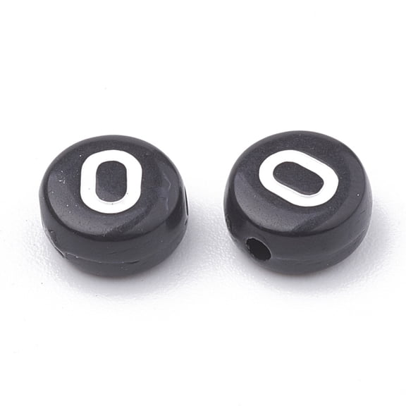 50g Opaque Acrylic Beads Horizontal Hole Alphabet Style Flat Round Letter.O 7x4mm Hole: 1.5mm 370pcs/50g