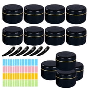 50g Round Empty Container Jar 12 Pieces Refillable Cosmetic Containers with Label and Spatulas, for Travel Storage Makeup Beauty Products, Face Creams Black