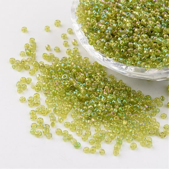 50g Round Trans. Colors Rainbow Glass Seed Beads Green Yellow Size: 2mm in diameter hole:1mm 3306pcs/50g