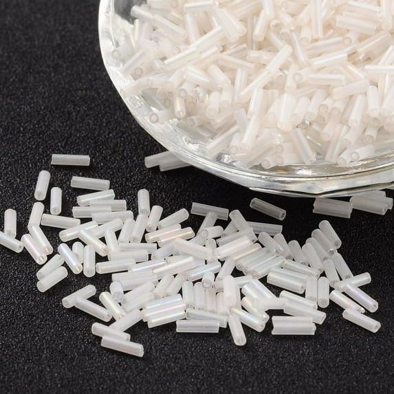 50g Transparent Colours Rainbow Glass Bugle Beads AB Color White 6x1.8mm Hole: 0.6mm 1250pcs/50g