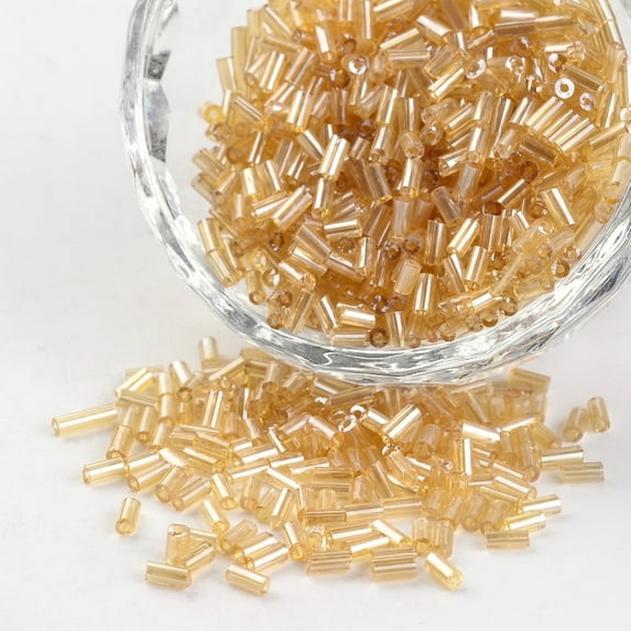 50g Tube Transparent Colours Pearl Luster Plated Round Hole Glass Bugle Beads Wheat 3~5x1.8~2mm Hole: 0.8mm about 1200pcs/50g