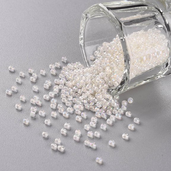 50gs 11/0 Grade A Transparent Glass Seed Beads Inside color AB color Snow 2.3x1.5mm Hole: 1mm about 5380/50g