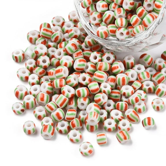 50gs 6/0 Opaque Colours Seep Glass Seed Beads Round Hole Round with Stripe Pattern Dark Orange 3~4.5x3~4.5mm Hole: 1.2~1.5mm
