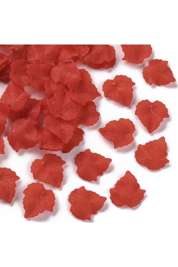 50gs Autumn Theme Transparent Frosted Acrylic Pendants Maple Leaf Red 24x22.5x3mm Hole: 1mm about 96pcs/50g Acrylic