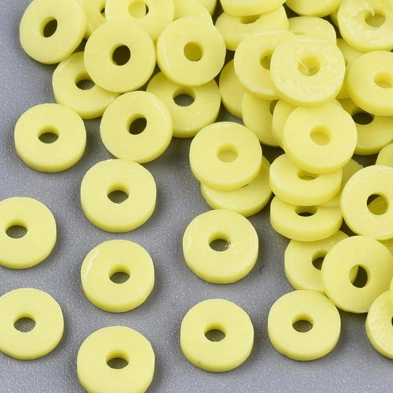 50gs Handmade Polymer Clay Beads for DIY Jewelry Crafts Supplies Disc/Flat Round Heishi Beads Yellow 6x1mm Hole: 2mm about 1175pcs/50g