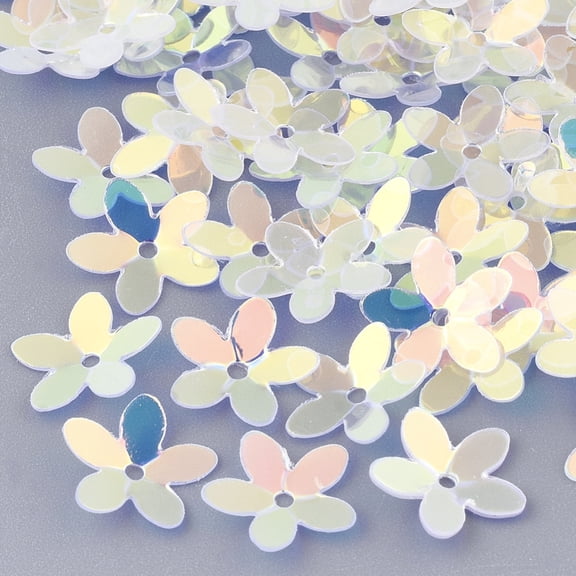 50gs Plastic Paillette Beads Sequins Beads Flower Clear 10x10.5x0.5mm Hole: 1mm about 1600pcs/50g