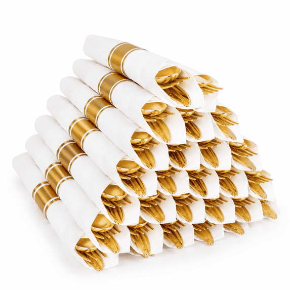 50guests Pre Rolled Plasticware Sets - Heavy Duty Hammered Cutlery ...