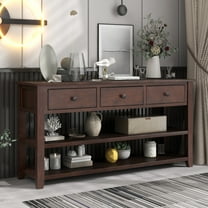 50in Console Table with 3 Storage Drawers and Double Bottom Open Shelves, Retro and Modern Design Long Sofa Table, 220lbs Weight Capacity (Espresso)